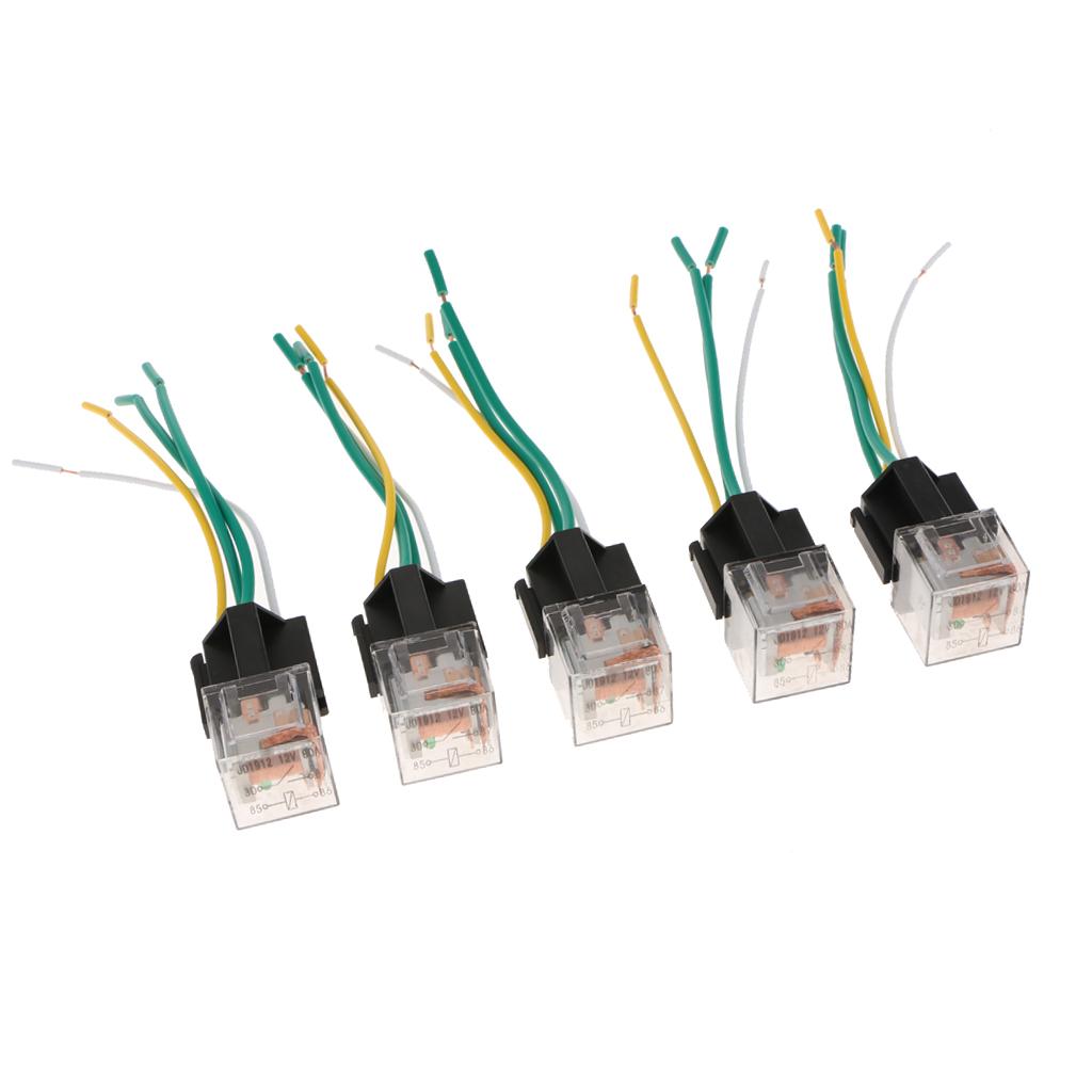 5Pcs 80A 4Pin SPST Relay & Socket 4 Wire Auto Lighting Controller 12V