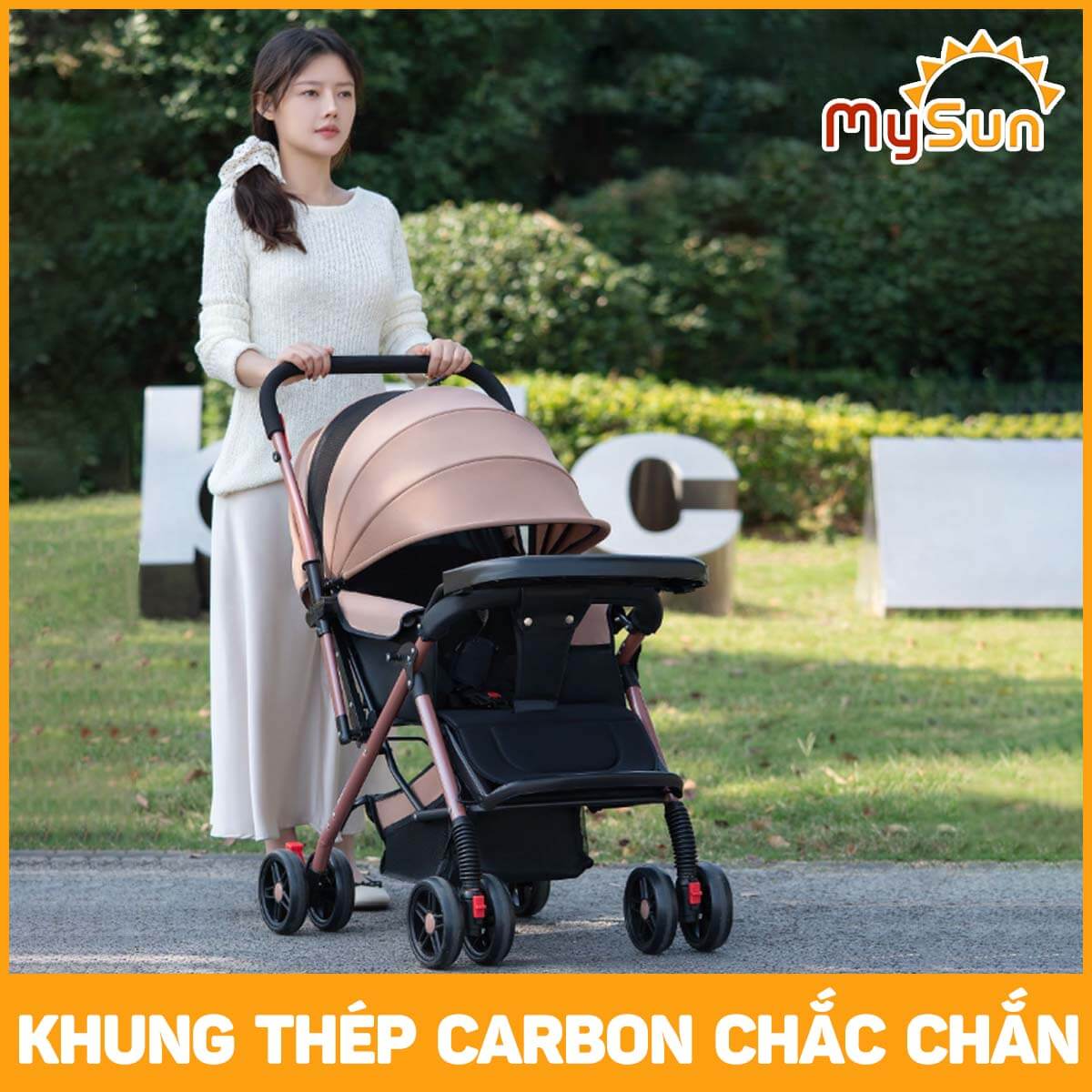 Xe đẩy 2 chiều nằm ngồi gấp gọn cho em bé sơ sinh 1 2 3 4 tuổi Premium MySun