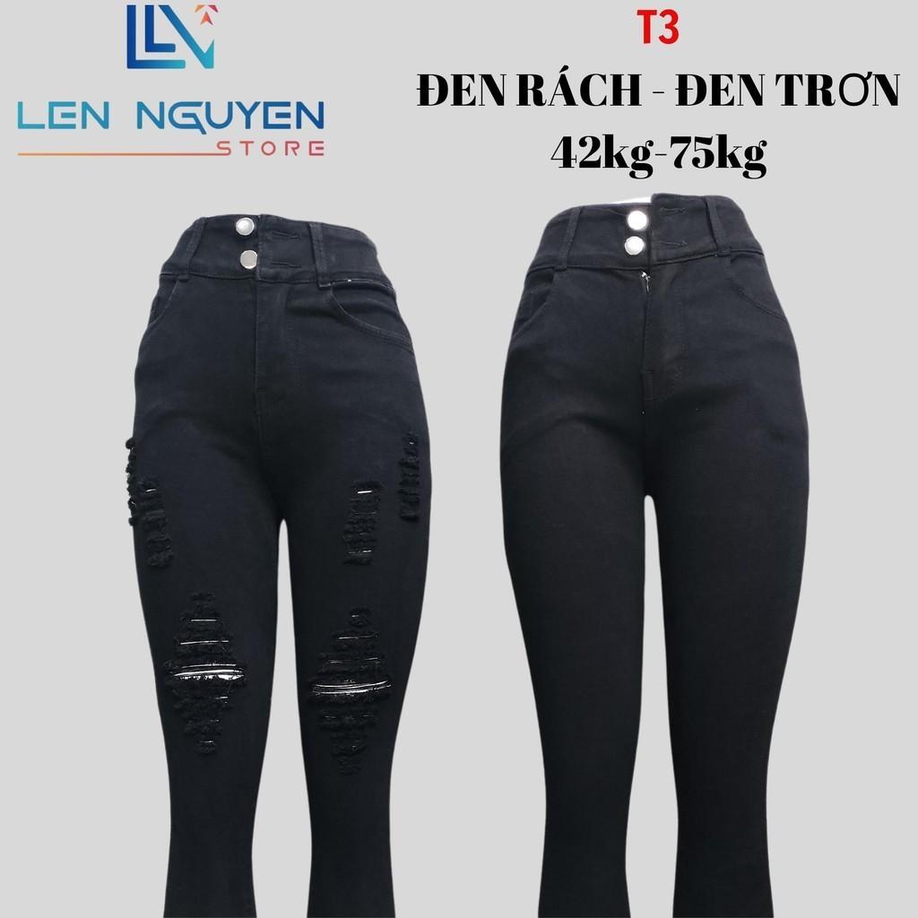 T3_Quần jean nữ, 9 tất, lưng cao, quần bò nữ dáng ôm, quần rin nữ có big size, cho 42kg đến 75kg,LEN NGUYEN STORE - ĐEN RÁCH