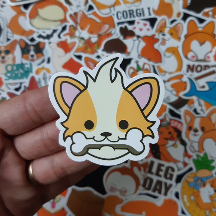 Bộ Sticker dán cao cấp chủ đề CHÚ CHÓ CORGI - Dùng dán Xe, dán mũ bảo hiểm, dán Laptop