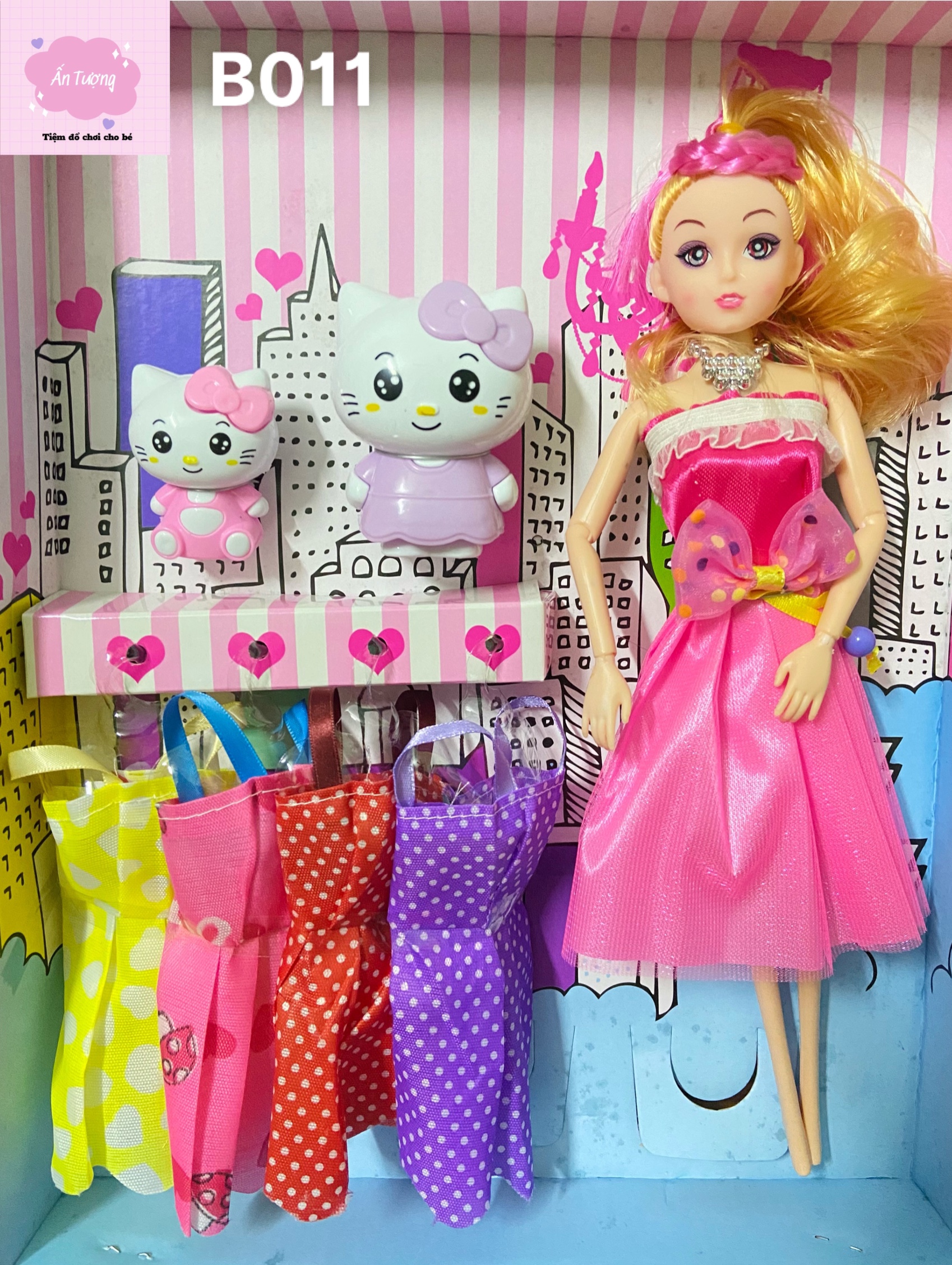 Đồ chơi bé gái - Đồ chơi búp bê- Hộp  búp bê Barbie, búp bê BJD khớp xoay kèm phụ kiện mèo Kitty dễ thương