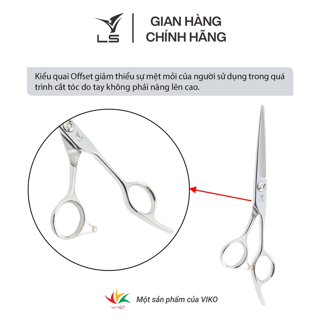 Kéo cắt tóc VLS lưỡi thẳng quai offset vênh đỡ ngón cố định JP603