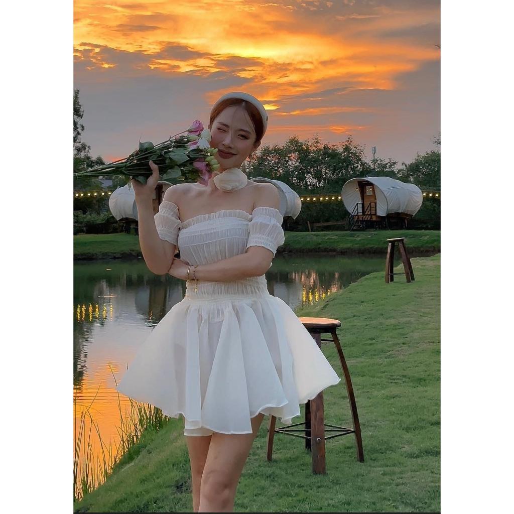 Đầm tiểu thư, Đầm babydoll nhún eo xòe chất tơ cực đẹp Trendy Clothing
