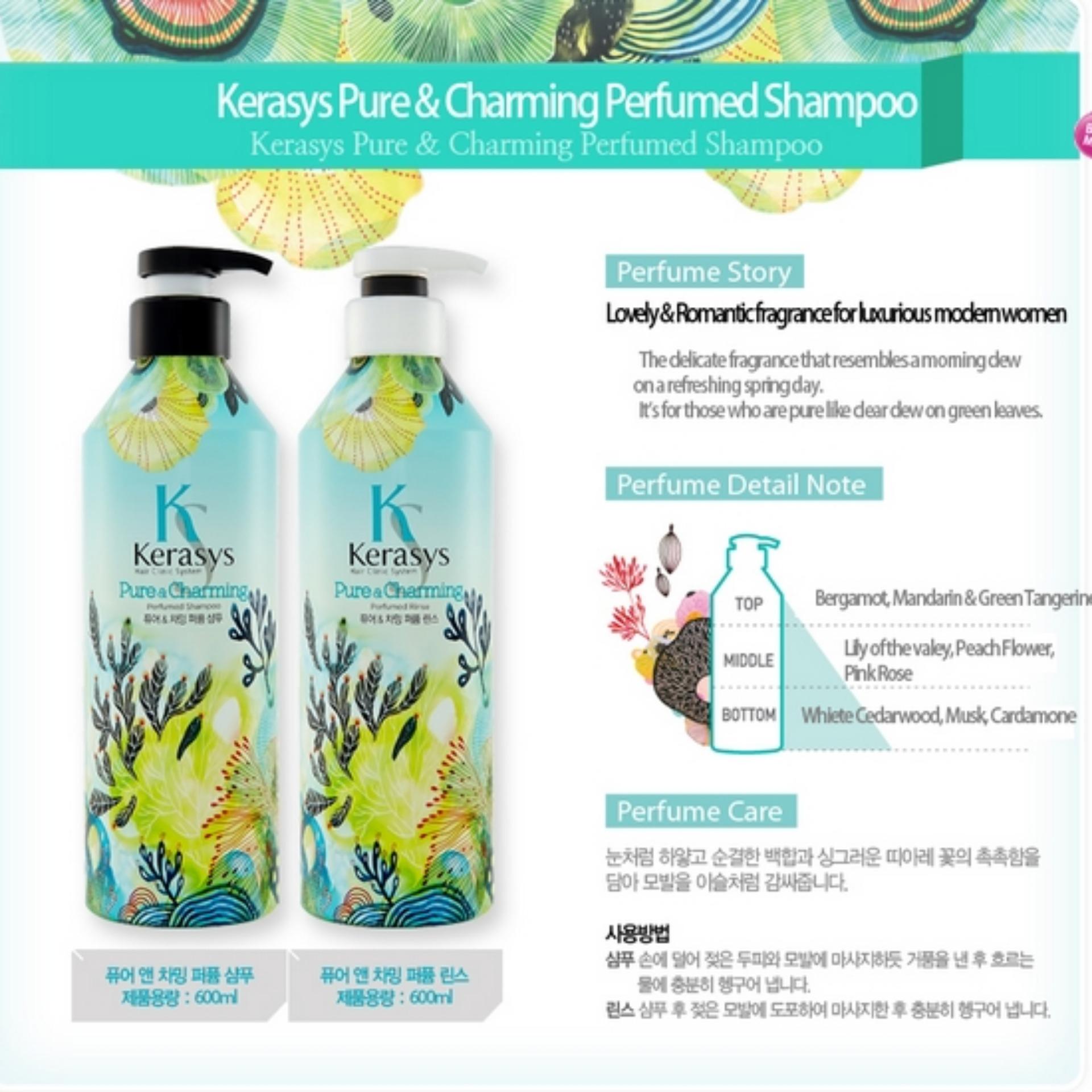 Dầu gội nước hoa Kerasys Pure &amp; Charming hương quýt và hoa ly Hàn Quốc 600ml tặng kèm móc khoá