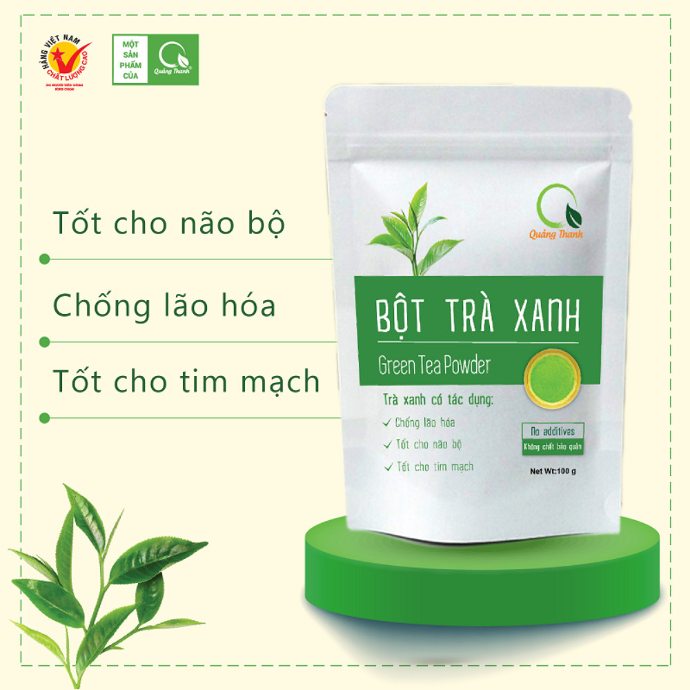 Túi 100g Bột Trà Xanh Quảng Thanh sấy lạnh - 100% búp trà tươi, không chứa chất bảo quản, ngăn ngừa lão hóa, tốt cho não bộ, tim mạch