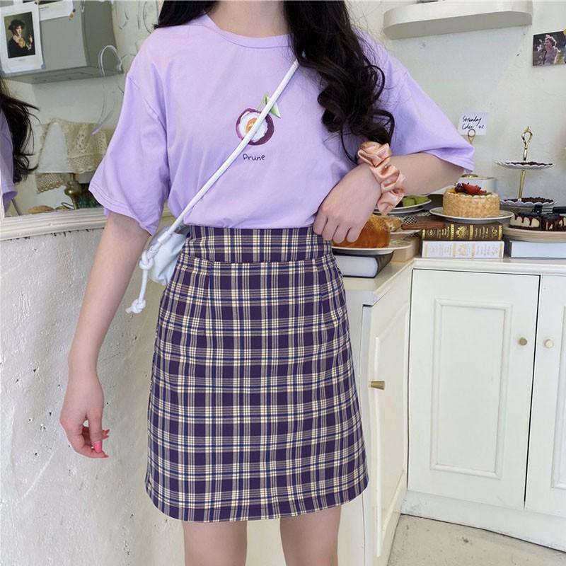 Korean High Waist Plaid Straight Skirt High Waist Was Thin Plaid Skirt