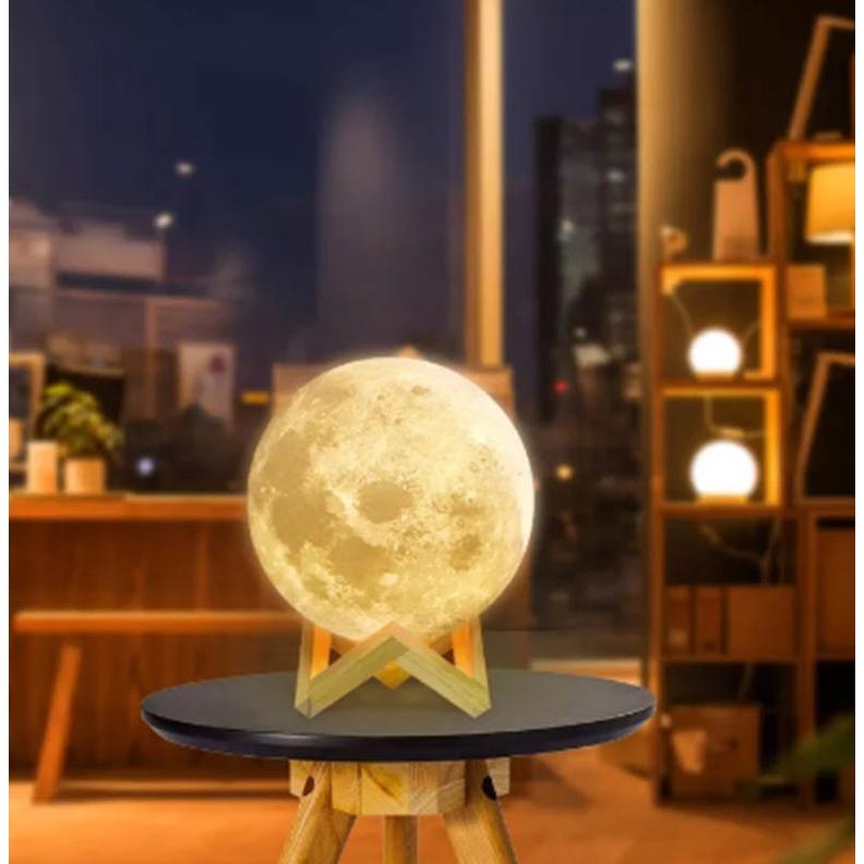 Đèn ngủ - Đèn mặt trăng - Có chân đế - Moon Light - ánh sáng vàng ấm - 8 cm - 12 cm - dùng pin- Quà tặng trang trí
