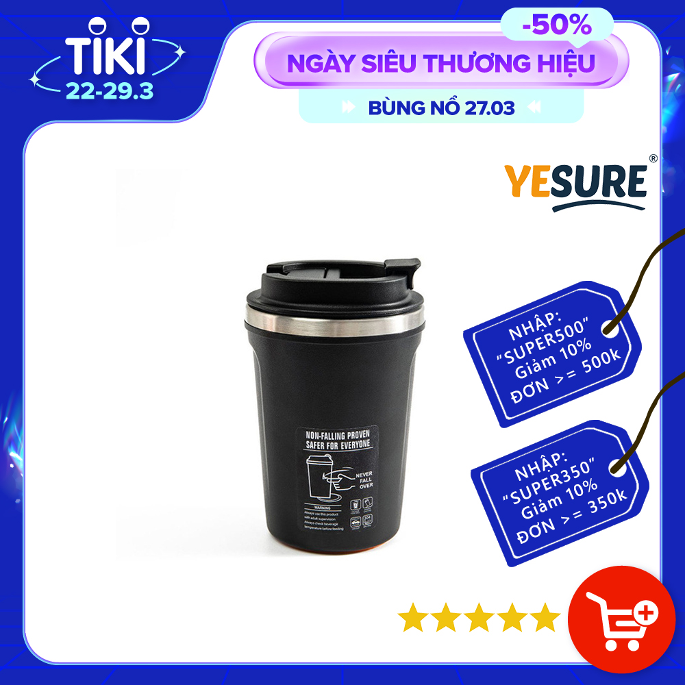 Bình Nước Giữ Nhiệt Trà Cafe Chống Đổ Thông Minh , Vỏ Nhựa , Chất Liệu Cách Nhiệt Inox 304 Cao Cấp , Kiểu Dáng Tinh Tế Năng Động YESURE ( 380ml )