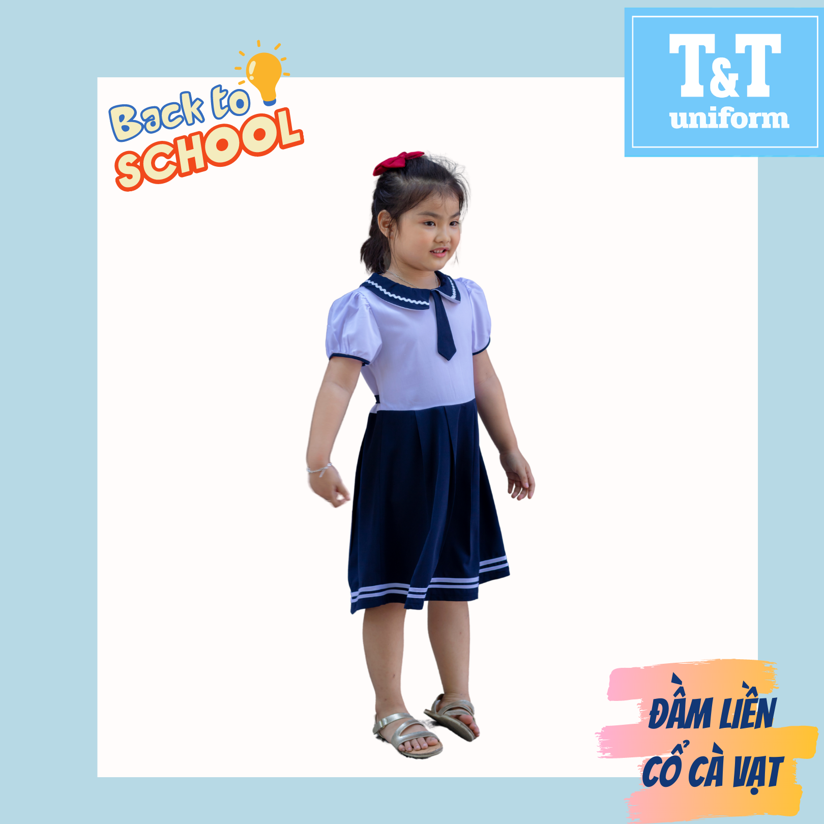 ĐẦM LIỀN KIỂU CỔ NHỌN ĐỒNG PHỤC HỌC SINH T&T
