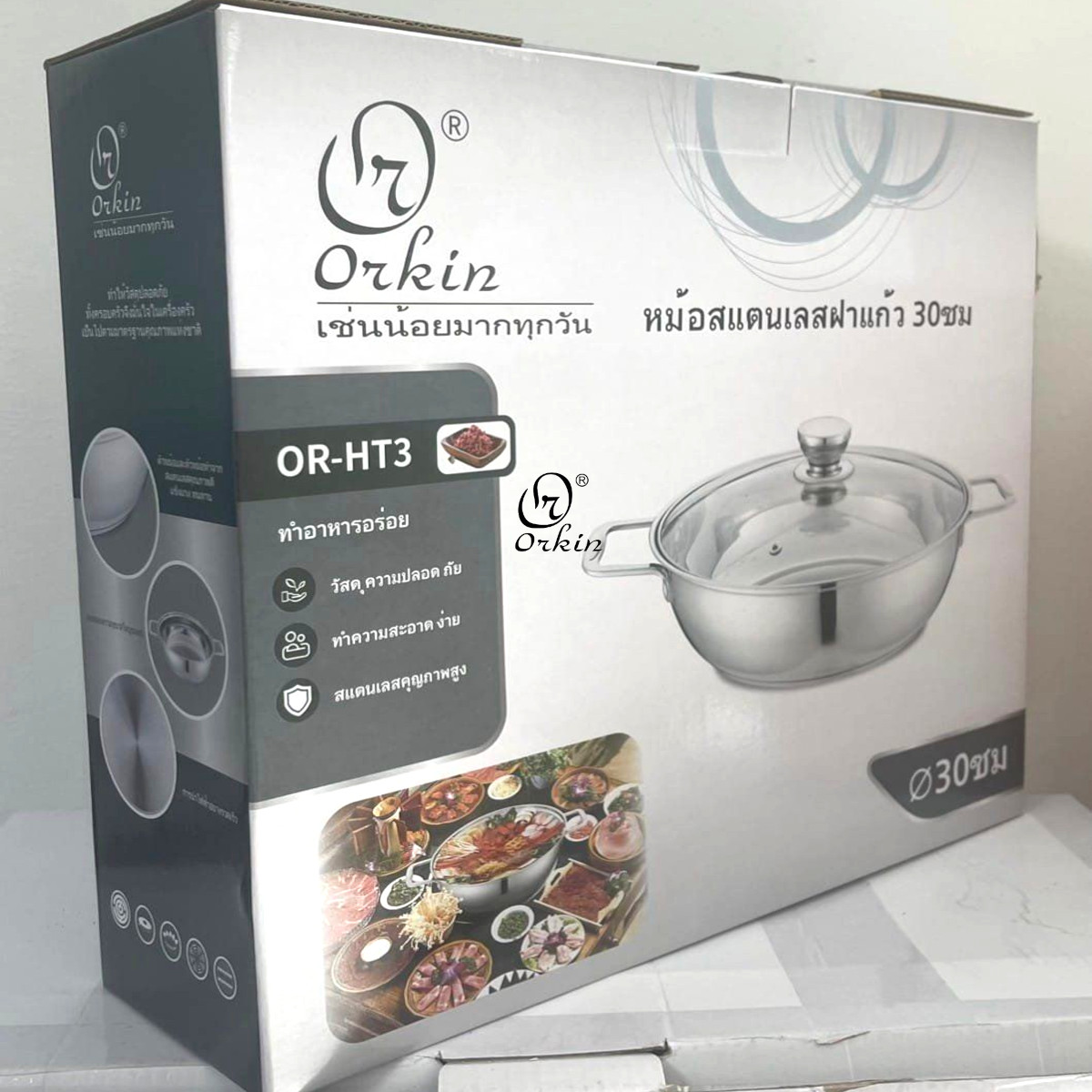 Chảo lẩu Inox cao cấp 3 đáy Orkin Thái Lan size 30cm OR-HT3