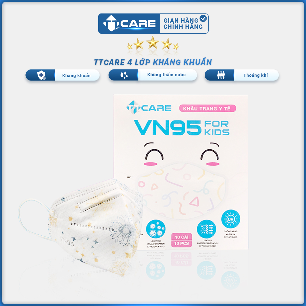 [COMBO 10 HỘP] Khẩu Trang Y Tế BABY VN95 For Kids Kháng Khuẩn Cao Cấp Bảo Vệ Sức Khỏe Ngăn Bụi Bẩn Với Thiết Kế 3 Lớp Siêu Chắc Chắn