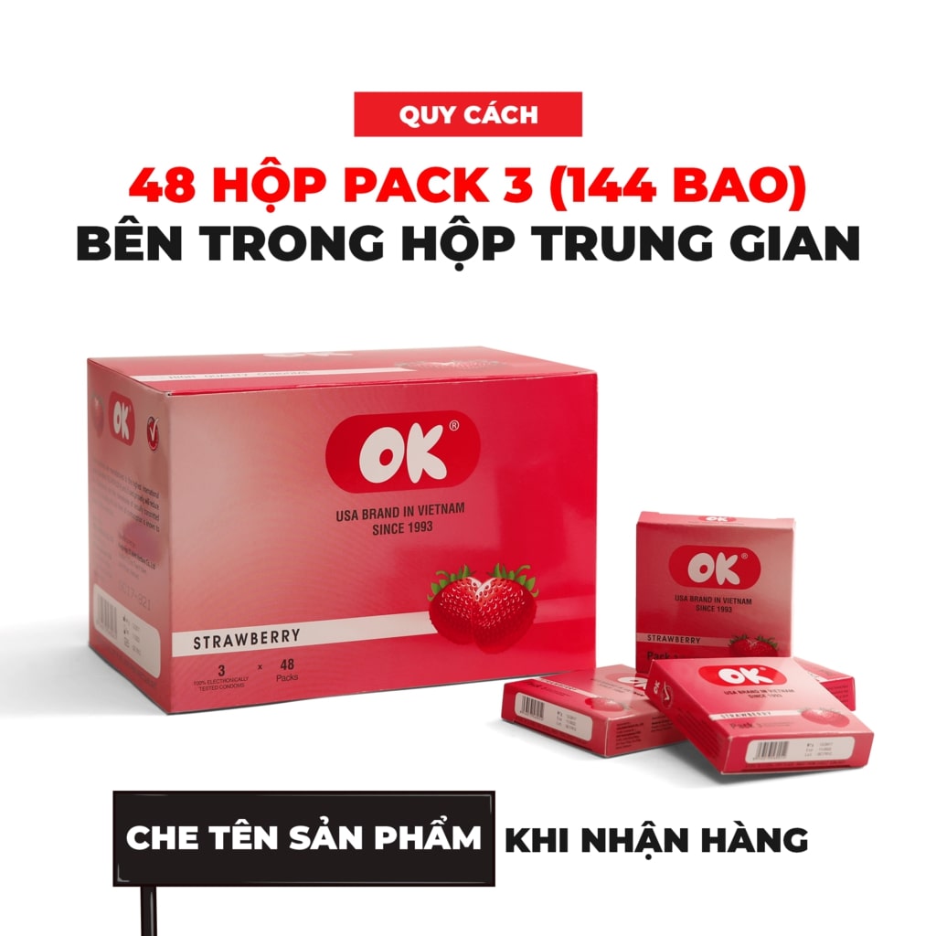 Bao cao su OK hương dâu – hộp 144 cái