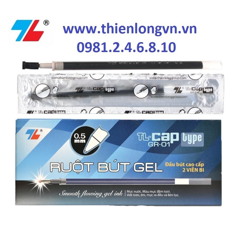 Hộp 24 ruột bút nước - bút gel 0.5mm Thiên Long GR-01 mực đen