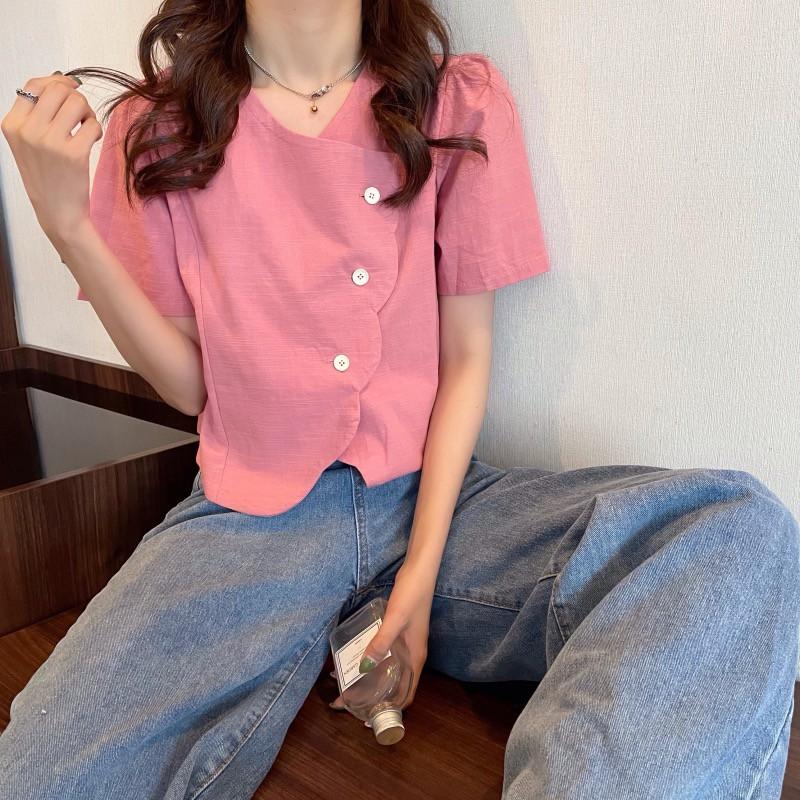 Áo Croptop Linen Cúc Đắp Chéo - MUOJ - Hàng Thiết Kế