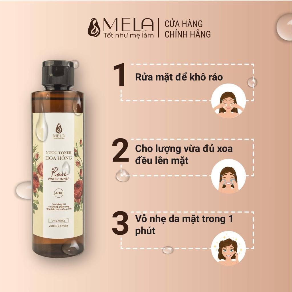 Nước Hoa Hồng MELA Cấp Ẩm Sáng Da, Toner Thu Nhỏ Lỗ Chân Lông Dịu Nhẹ Lành Tính 200ml - ML11