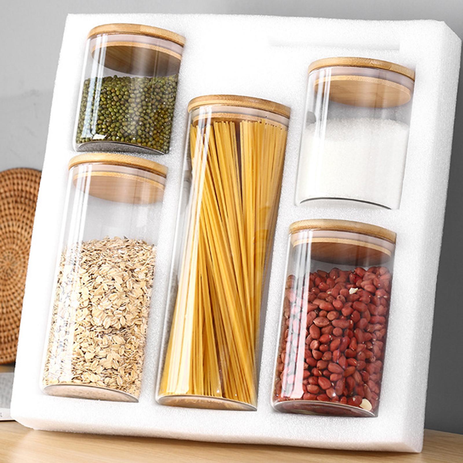 5x Food Storage Canisters Organizer Glass Storage Jar for Candy Spice Grains