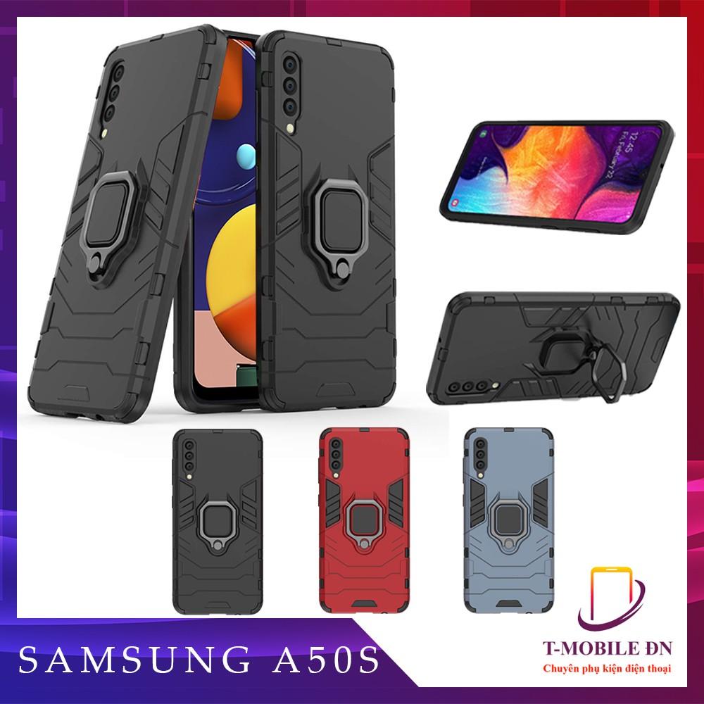 Ốp lưng cho Samsung A50s iron - man chống sốc kèm nhẫn xoay chống xem video bảo vệ camera
