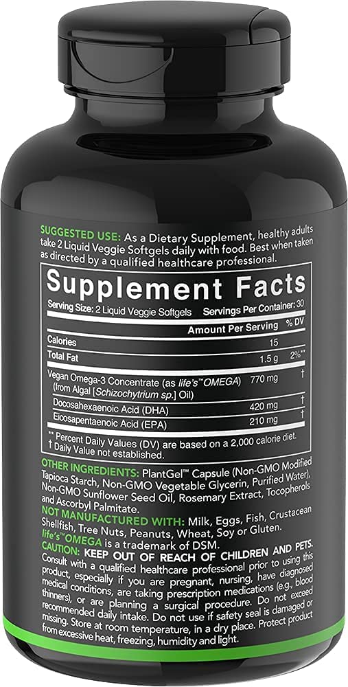HŨ 60 VIÊN DẦU ALGAE THỰC VẬT THAY THẾ DẦU CÁ SR Omega-3 Fish Oil Alternative, DHA &amp; EPA Fatty Acids, Non-GMO, Vegan