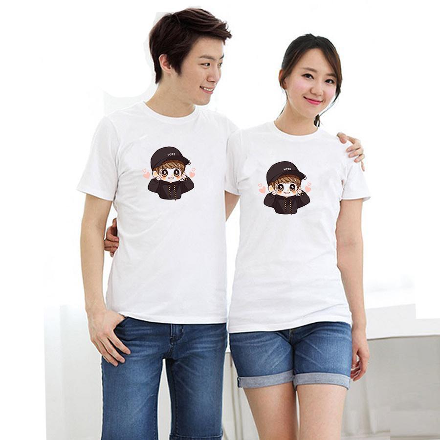 Áo thun cặp đôi in hình thần tượng BTS chibi form rộng phong cách hàn quốc