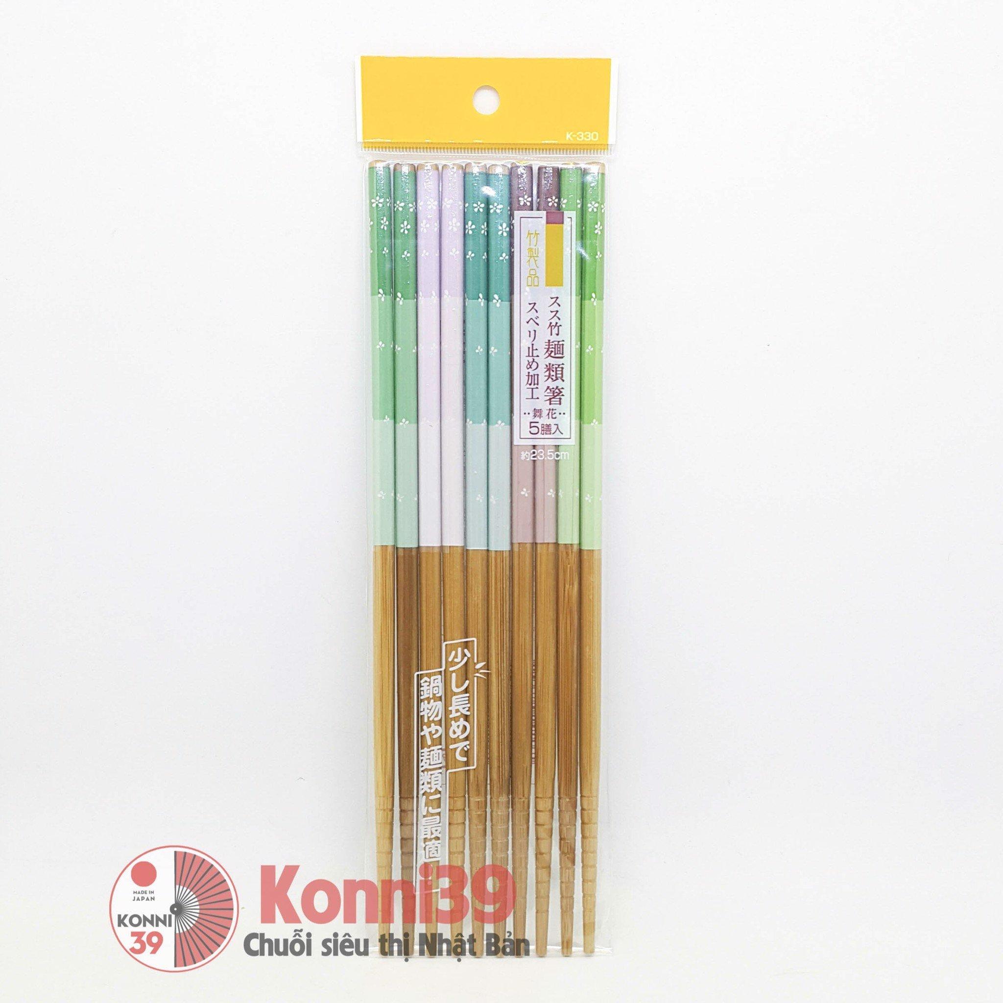 Đũa tre set 5 đôi 23,5cm (xanh/tím) nội địa Nhật