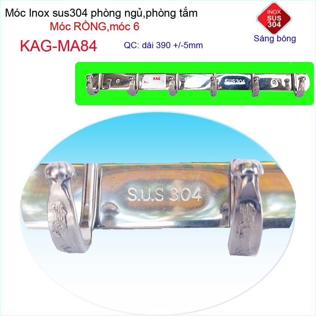 Móc rồng treo quần áo inox 304 cao cấp dày, móc 6 móc treo đồ nhà tắm KAG-MA84