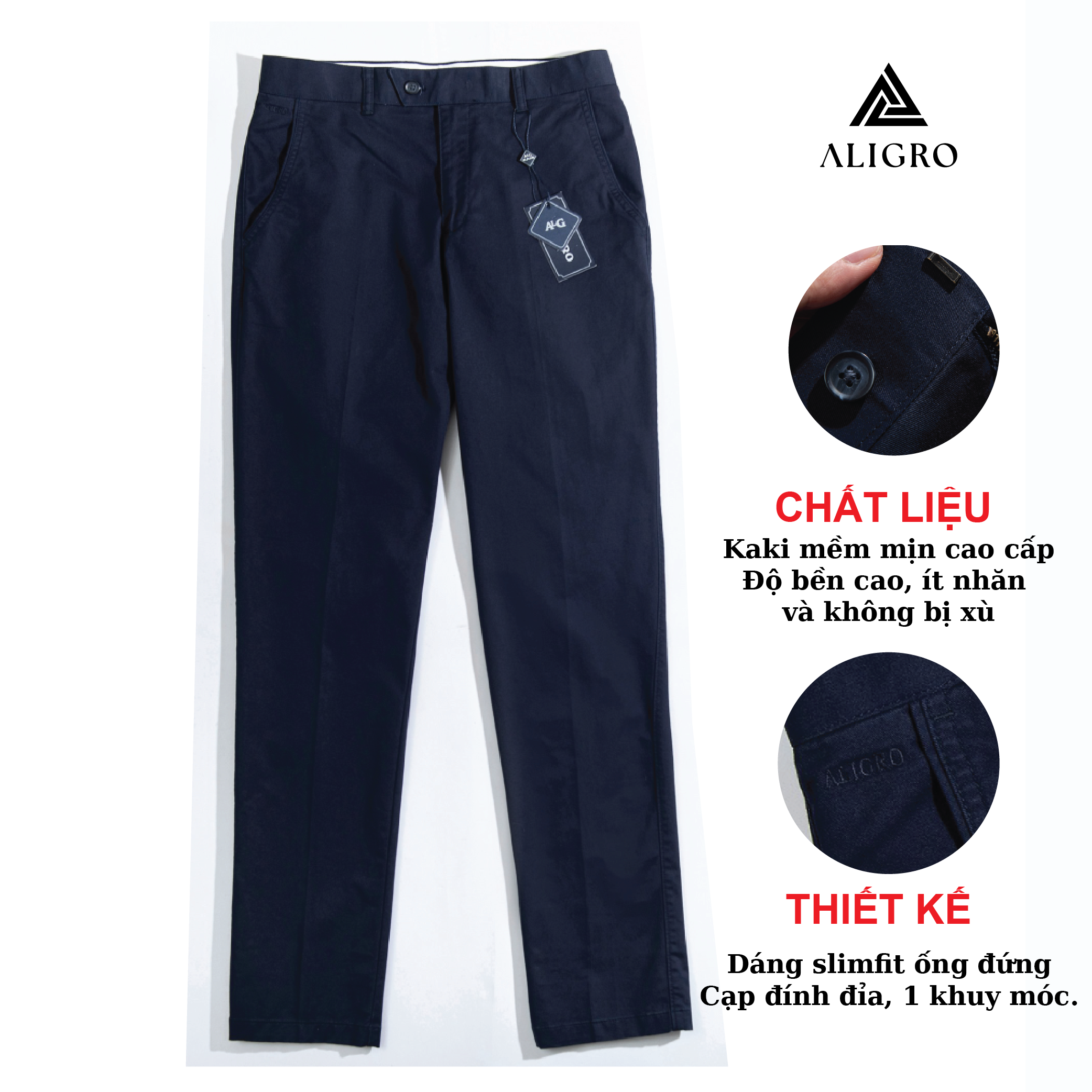 Quần kaki nam Aligro chất liệu mềm, mịn, co giãn màu navy ALGK056