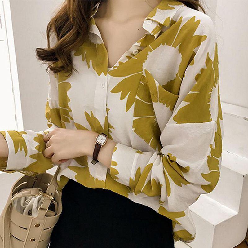 Áo kiểu vải voan cổ chữ V họa tiết dễ thương phong cách Vintage thời trang nữ