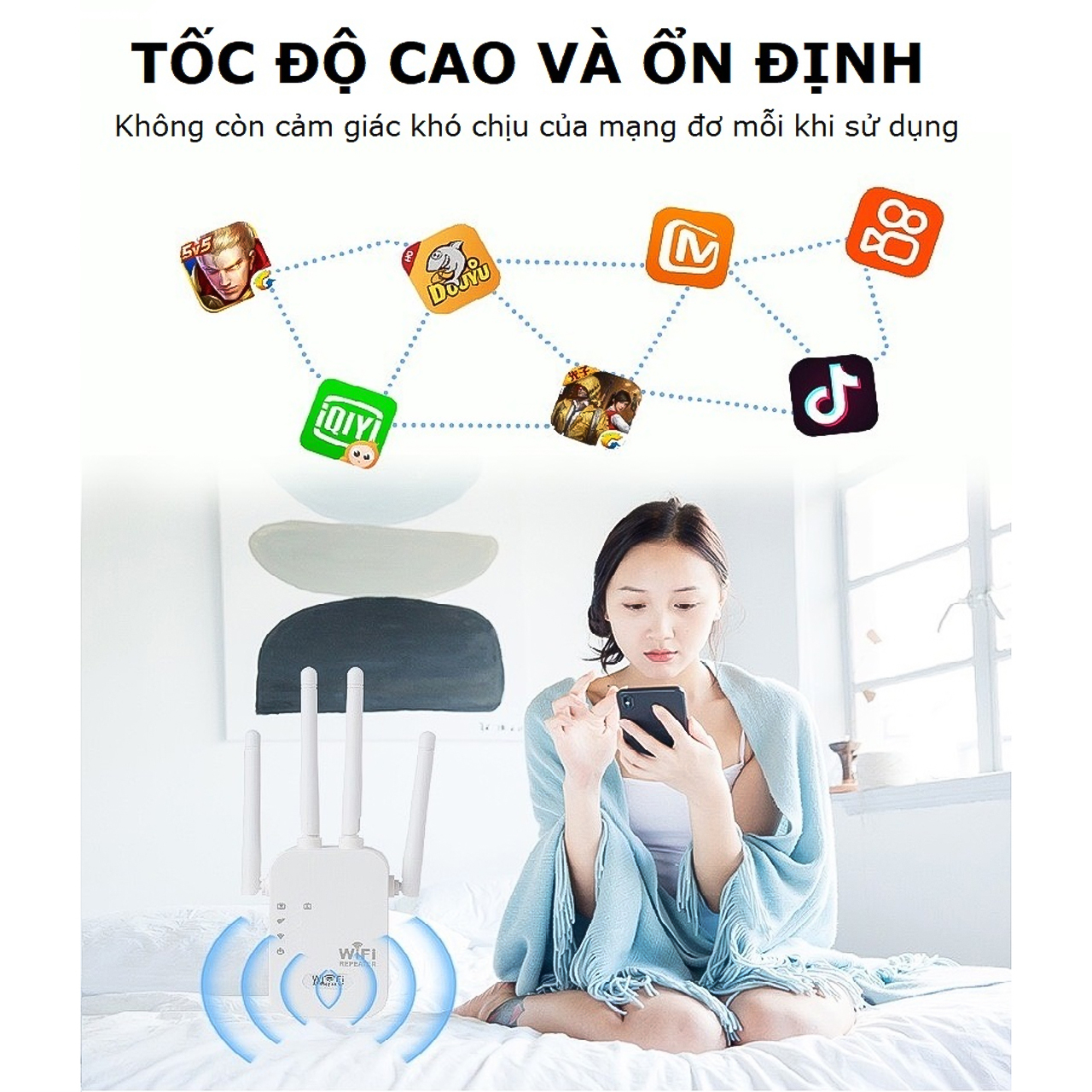 Bộ kích sóng wifi 4 râu Vinetteam tốc độ 300mbps 2 cổng RJ45 ăng ten phát xuyên tường cắm trực tiếp dùng cho điện thoại, laptop, máy tính, PC - hàng chính hãng