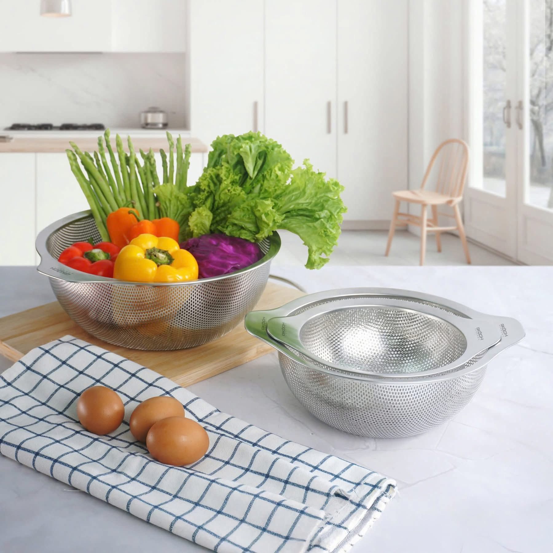 SET 3 RỔ INOX CÓ TAY CẦM GKÖCH MYDH0305 (kích thước 16cm, 20cm &amp; 24cm) hàng chính hãng