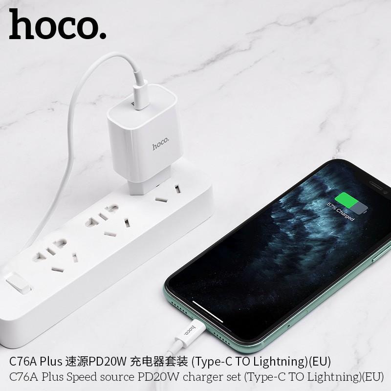 Bộ Sạc Nhanh PD 20W Cho iPhone, iPad Hoco C76 Plus/C76A Plus - Chuẩn Type-C To - Hàng Chính Hãng