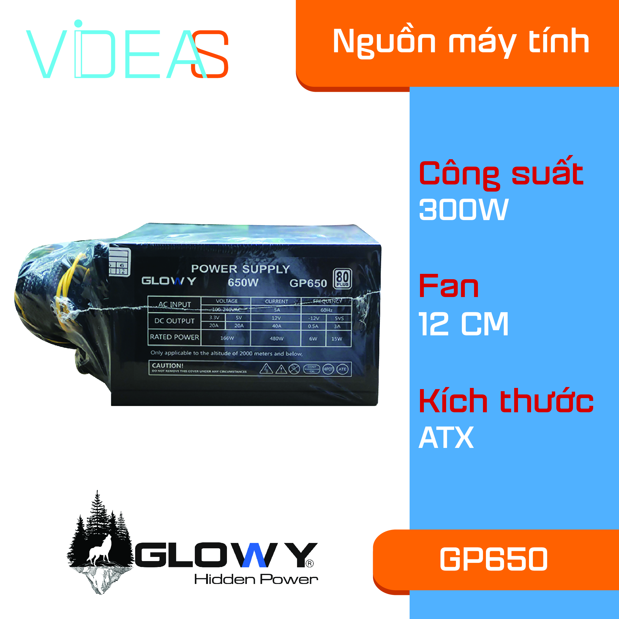 Nguồn máy tính Glowy GP650 _ Hàng nhập khẩu