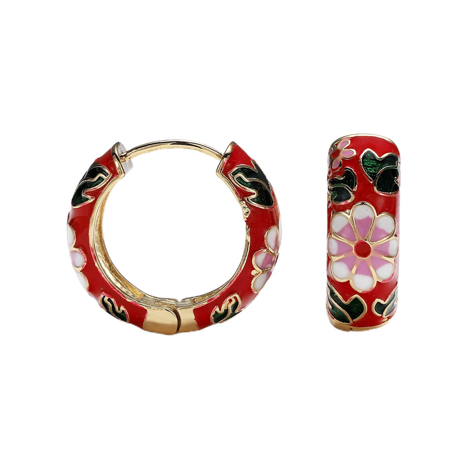 Elegant Hoop Earrings Party Jewelry Color Zircon Stud Earrings Red