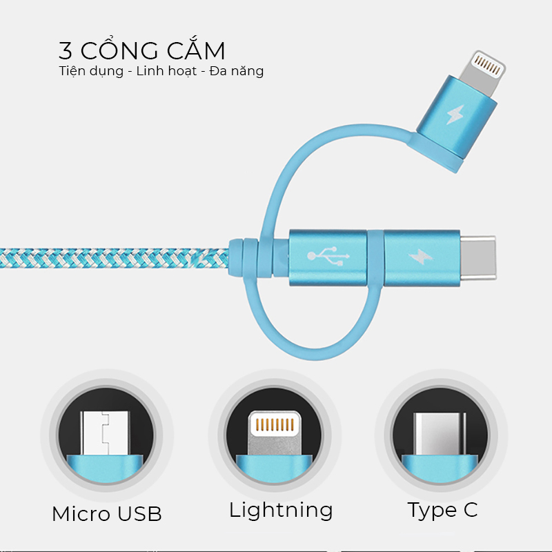 Cáp sạc và Truyền dữ liệu Đa năng 3 trong 1 Momax ONE Link DX1 cổng Type C + Lightning + Micro USB - Hàng chính hãng