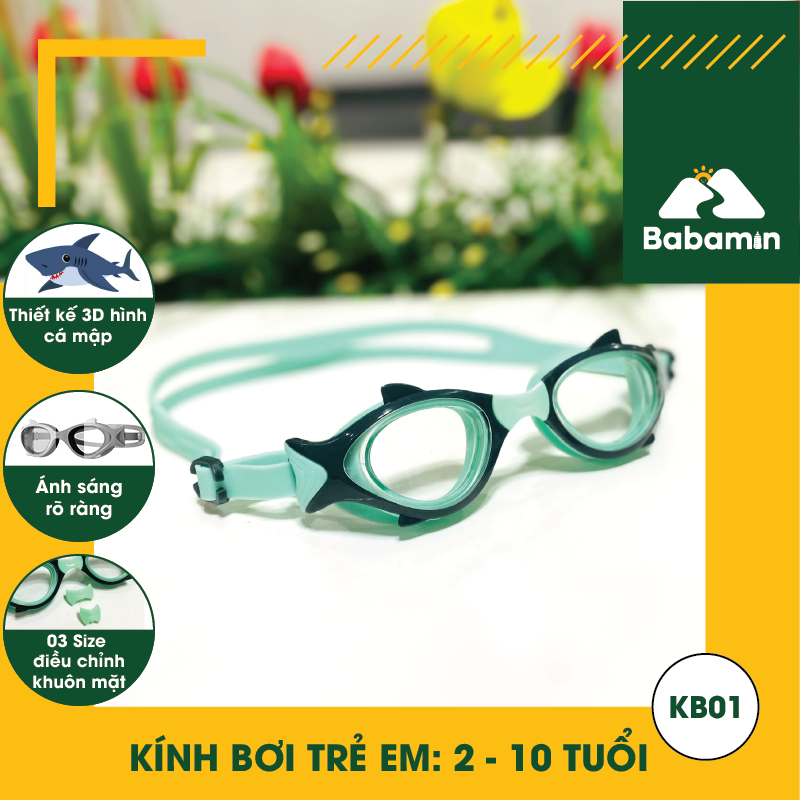 Kính Bơi Trẻ Em 2 Đến 10 Tuổi - Hoạt Hình 3D Baby Shark – Chống Mờ – Babamin – KB01