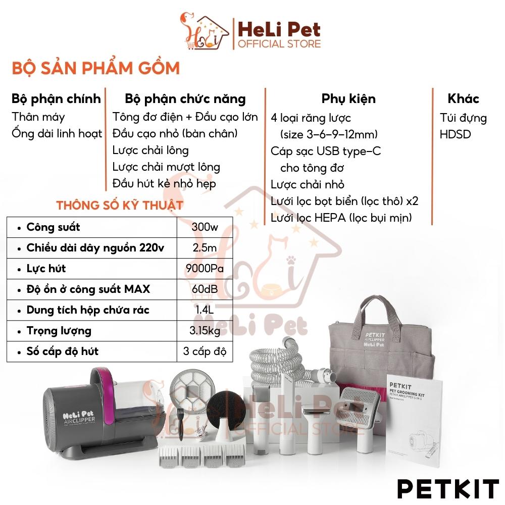 Máy Cắt, Tỉa, Hút Lông Chó Mèo 5 Công Dụng PETKIT AirClipper 5-in-1 Pet Grooming Kit - HeLiPet