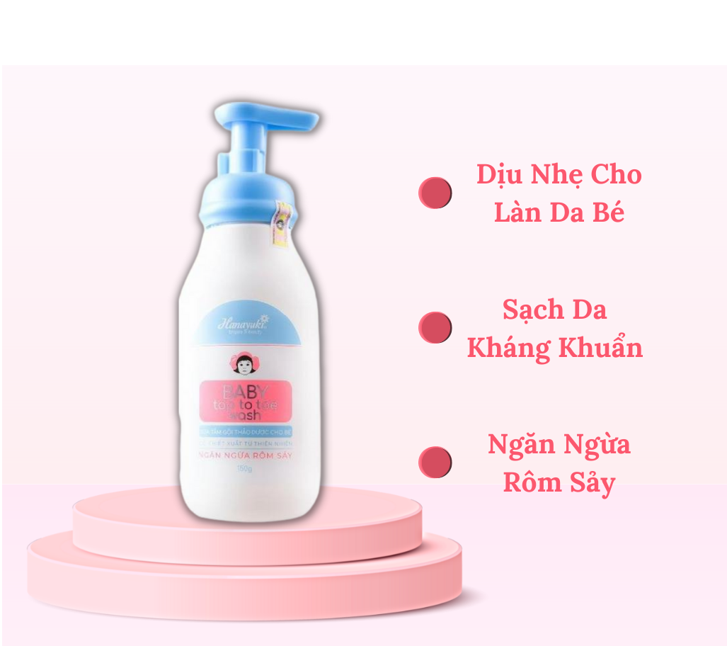 Sữa Tắm Gội Thảo Dược 2 in 1 Cho Bé Hanayuki Chính Hãng Baby Top Toe Wash Dưỡng Ẩm Ngăn Ngừa Rôm Sảy 150g