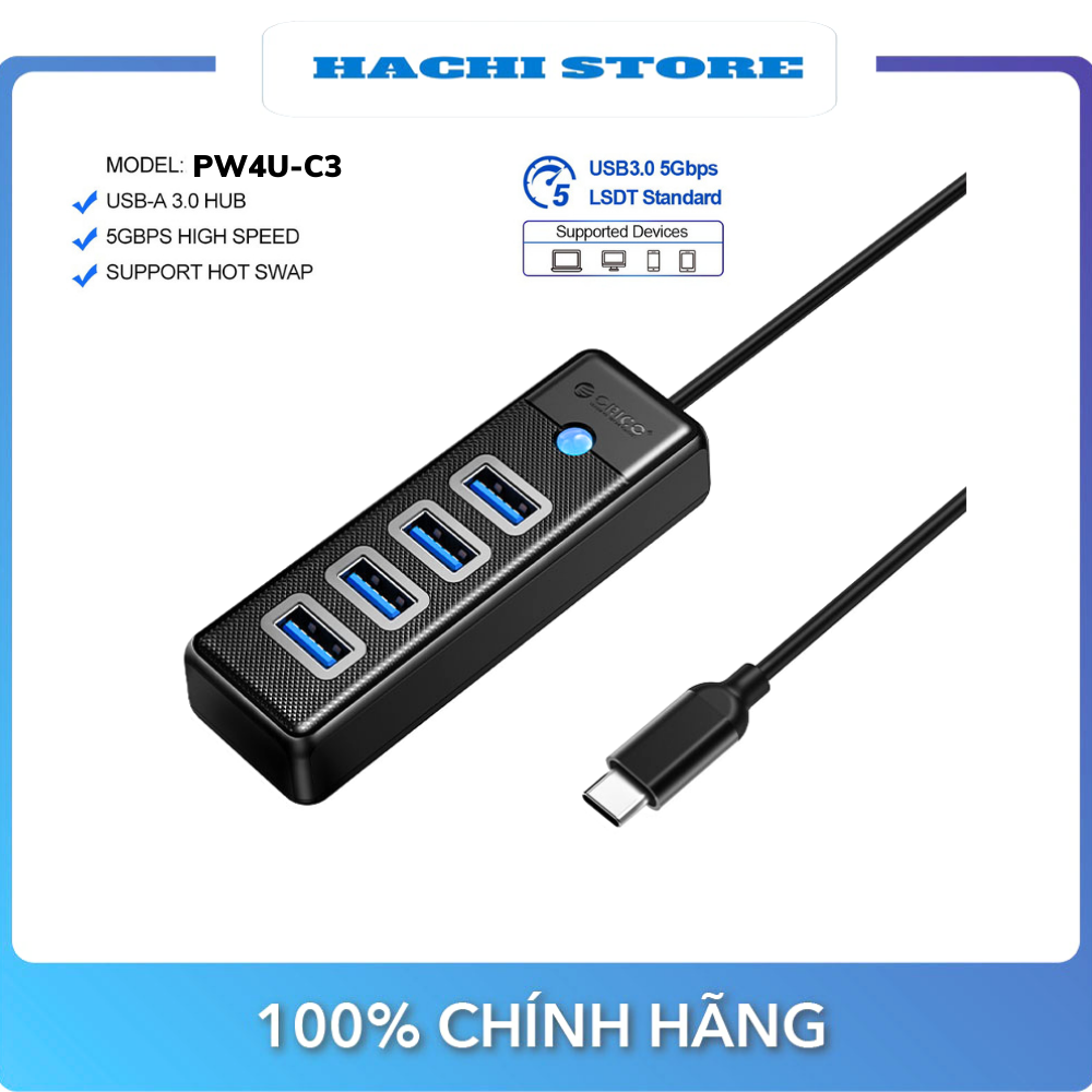 HUB Type C ra 4 Cổng USB 3.0 Orico PW4U-C3 - Hàng Chính Hãng