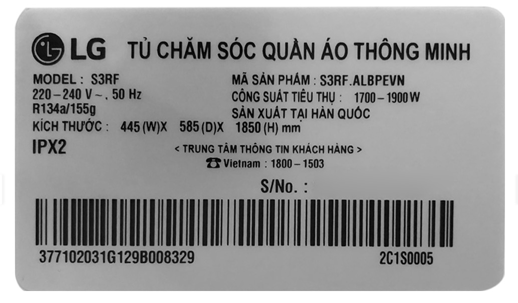 Tủ Chăm Sóc Quần Áo Thông Minh LG Styler S3RF - Hàng Chính Hãng - Chỉ Giao Hà Nội