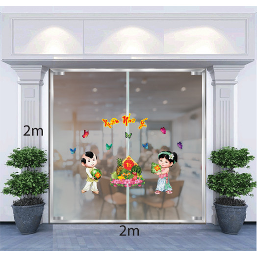 Decal Dán Tường Tranh Trí Tết Bé Đón Xuân