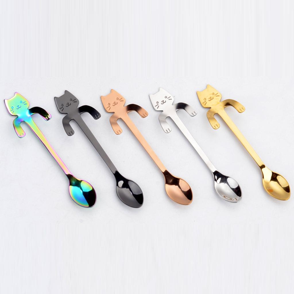 1 pc Lovely Cat Stainless Steel Hanging Spoons Dessert Spoons Tea Coffee Scoops