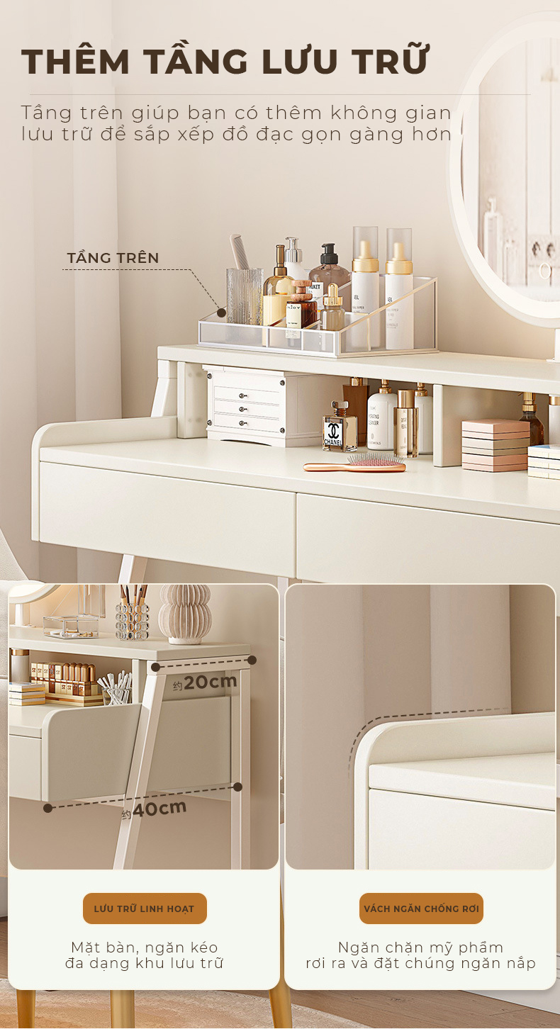 Bàn trang điểm kèm gương đèn LED thông minh thương hiệu IGA - GM175