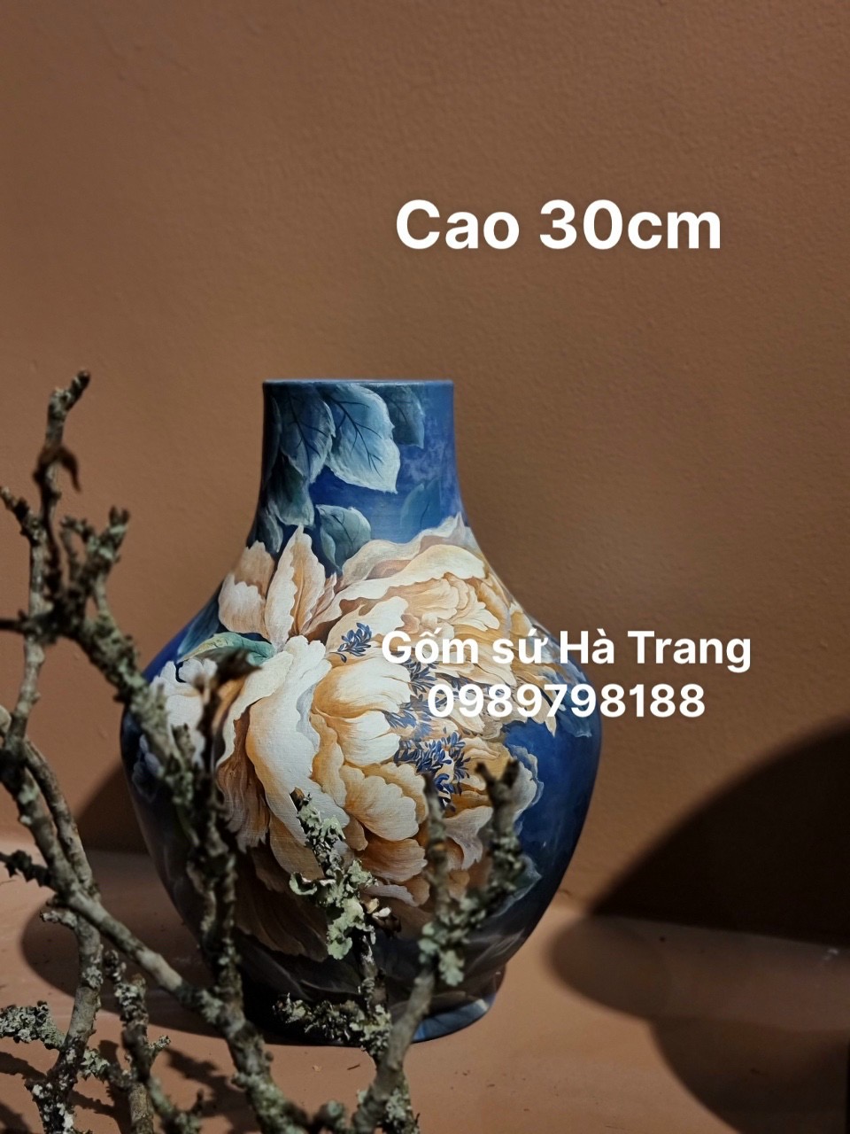 Lọ hoa gốm sứ Bát Tràng cao cấp vẽ 3D cao 30cm