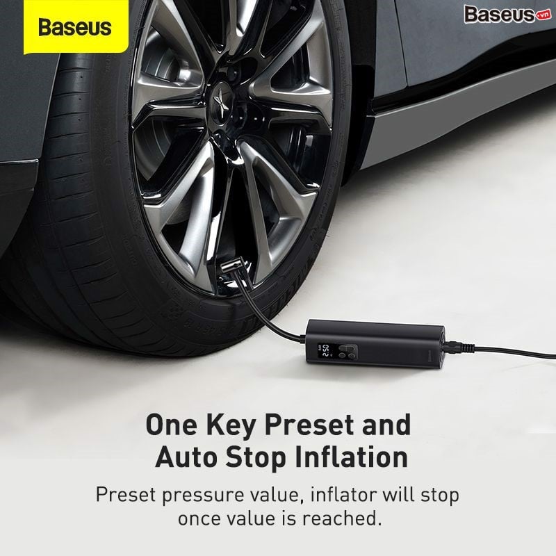 Máy bơm lốp xe thế hệ mới Baseus Super Mini Inflator Pump (12V/ 0.2 ~150PSI, 30L/min, LED Display, Portable Car Pump) CRCQ000001- Hàng chính hãng