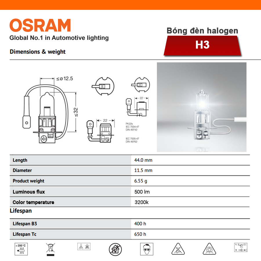 Bóng Đèn Halogen OSRAM Original H3 64156 24V 70W - Nhập Khẩu Chính Hãng