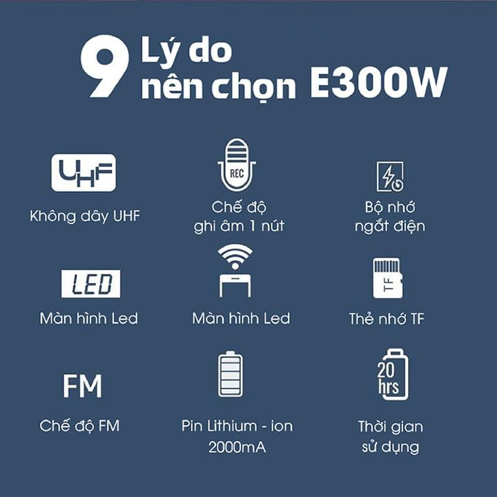 Loa trợ giảng di động TAKSTAR E300W, máy trợ giảng E300W, có bluetooth, kèm micro không dây