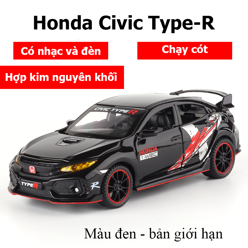 Đồ chơi KAVY-18 mô hình xe Hon.da Civic Type - R bản giới hạn bằng hợp kim nguyên khối có nhạc đèn chạy cót mở được cửa