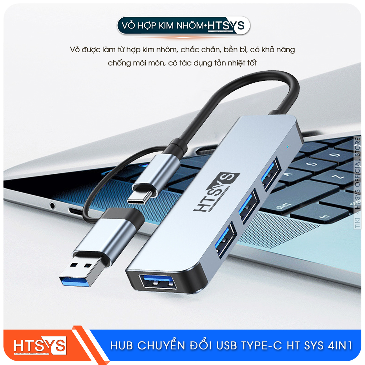 Hub Chuyển Đổi USB Type C HT SYS 4 in 1 To USB 3.0 - Hàng Chính Hãng