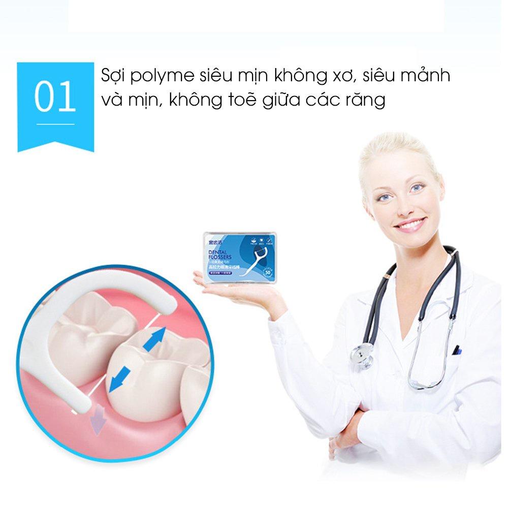 Hộp 50 cây tăm nha khoa nhỏ gọn mang đi, Tiệt Trùng Vệ Sinh Răng Miệng Chất Lượng Cao, àm sạch cặn bẩn ở các kẽ răng to