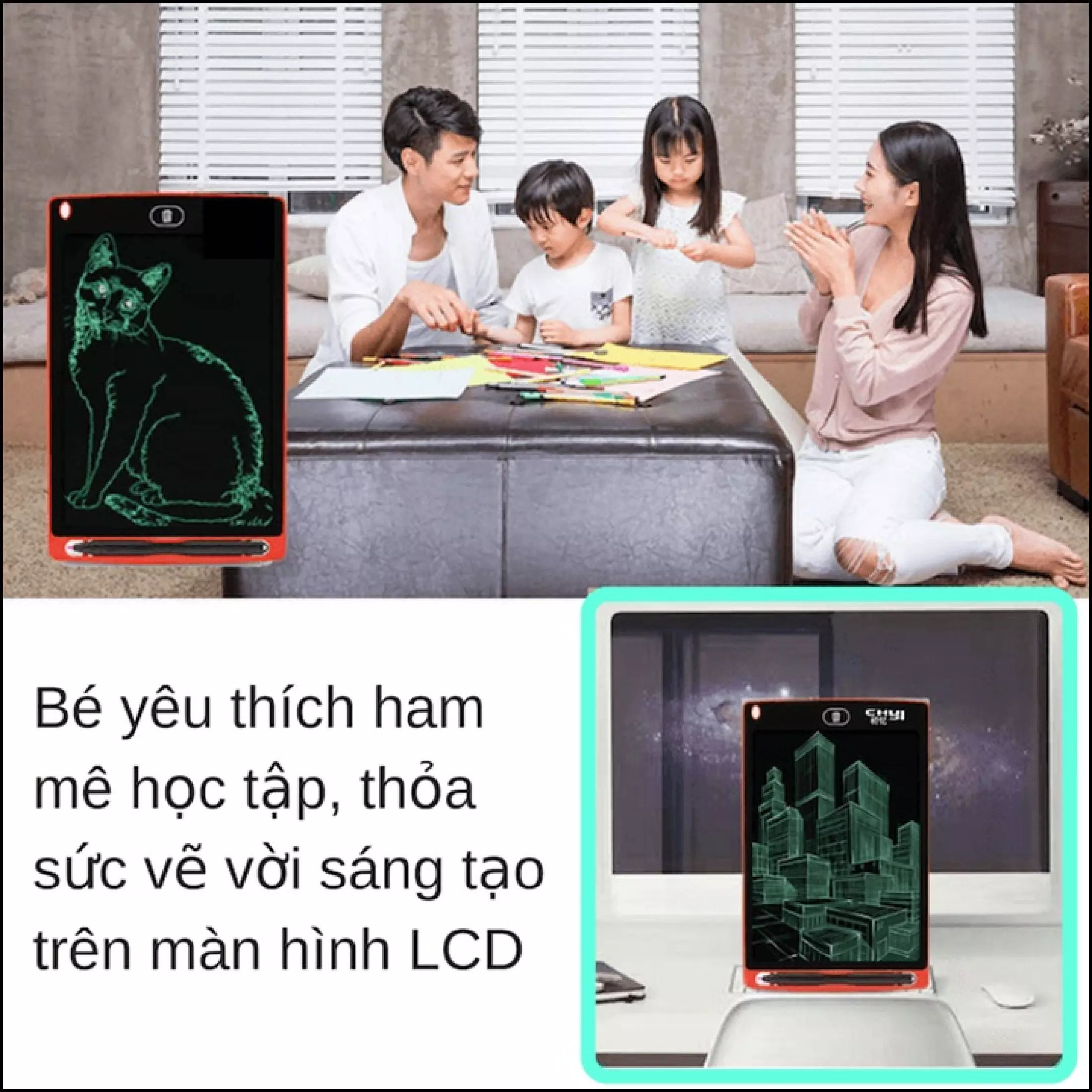 Bảng Vẽ Thông Minh Tự Xóa LCD 8,5 inch Cho Bé, Bảng Viết Cảm Ứng Điện Tử Cao Cấp miDcotor