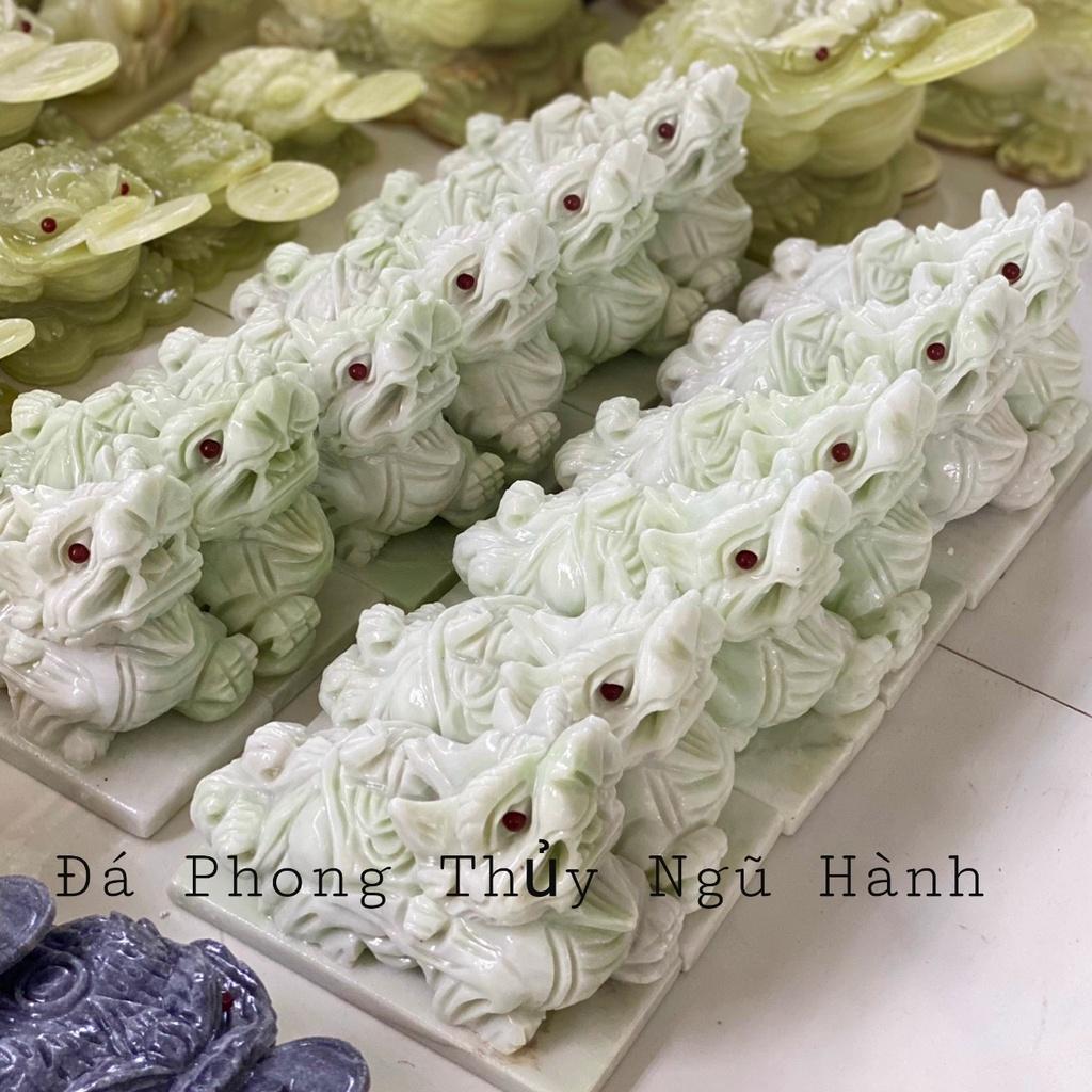 Cặp Tỳ Hưu Phong Thủy Đá Trắng Xanh Có Đế - Dài 15cm